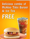Free McAloo Tikki Burger and Ice Tea (Regular) with Recharge.