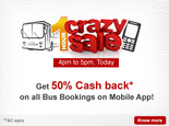 Get 50% Cash Back on bus bookings on mobile applications 
