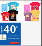 Get upto 40% off on kids printed t-shirts