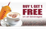 Costa Coffee Offer - Get 2 Drinks at the price of 1 on freecharge......