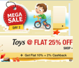 Firstycry : Flat 25% Off on Toys + Get 10% + 2% Cashbackoffer