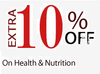 Get extra 10% off on health and fitness on purchase of Rs.500 and above 