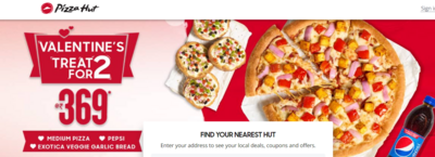 Pizza Hut Valentine’s Day Special Offer (Medium-sized pizza combo at ₹369)