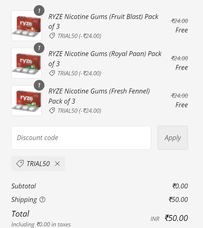 Ryze Nicotine Gums (Sample Pack of 3) x 3 DesiDime