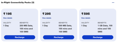 Airtel in-flight roaming plan vs Jio in-flight roaming plan