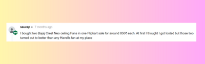Bajaj Ceiling Fans in India review by our user