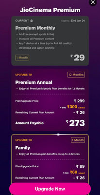 JioCinema Premium annual plan