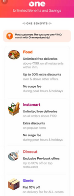 Swiggy One Free Delivery Up to changed