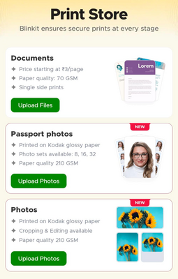 Blinkit Passport-sized Photo Delivery feature