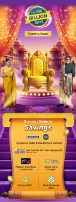 Flipkart Big billion Days Sale  | Live for All - Upto 90% Off + 10% off via HDFC Card