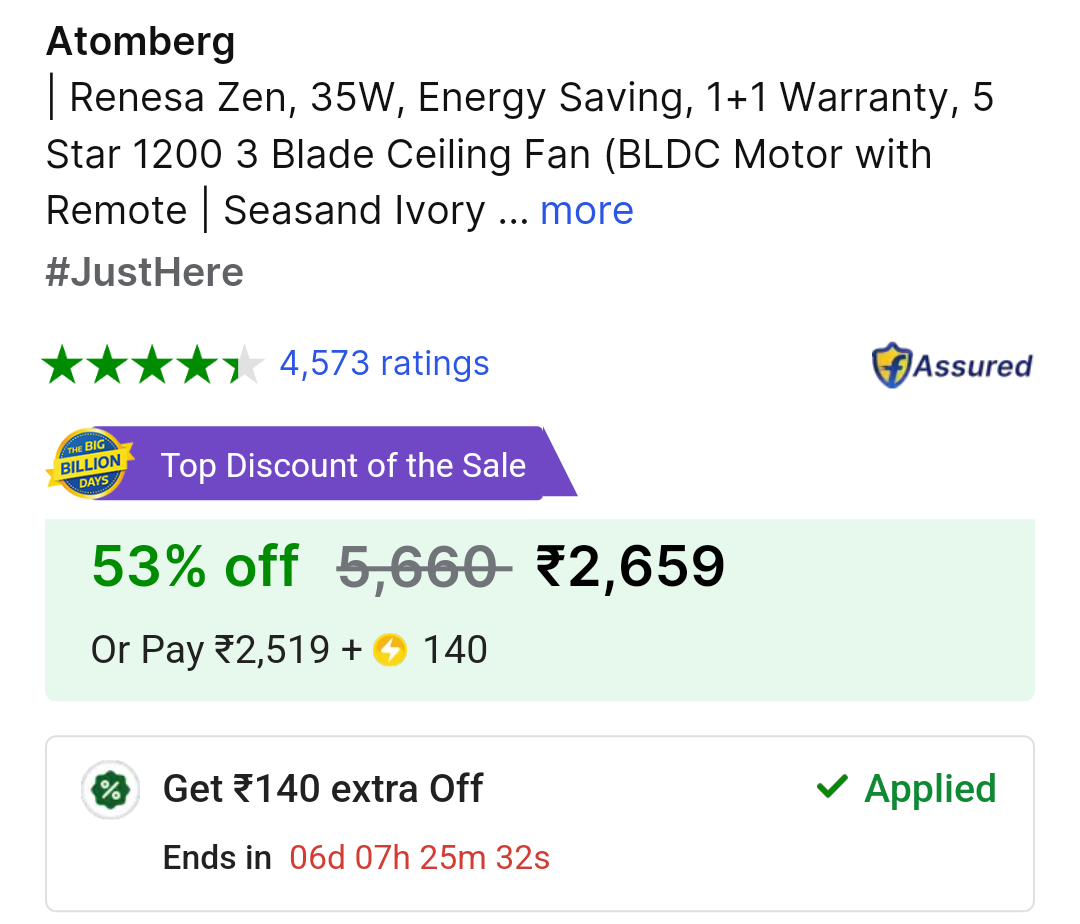 Atomberg Renesa Zen, 35W, Energy Saving, 1+1 Warranty, 5 Star BLDC