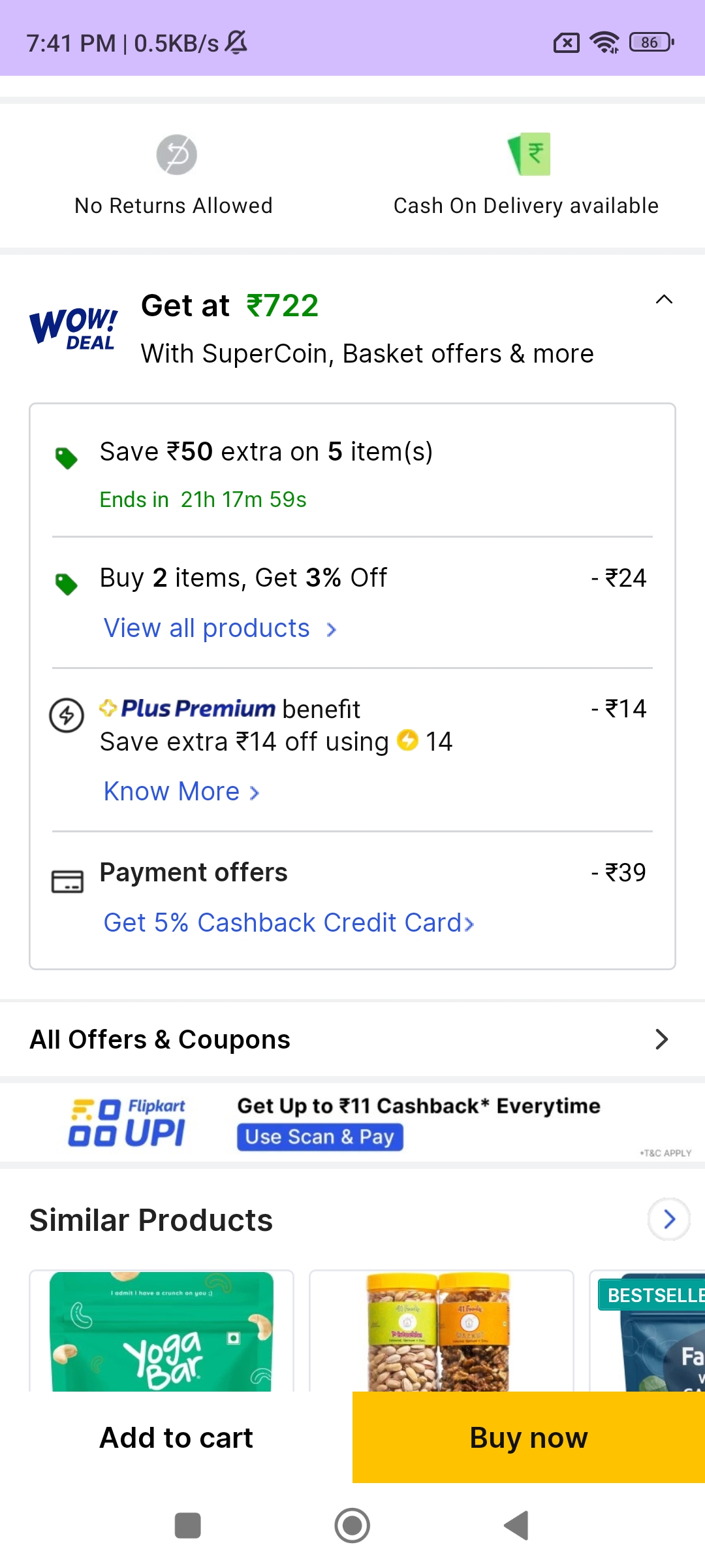 Yogabar California Almonds, Whole Premium Quality Cashews, Seedless