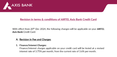 Airtel Axis Credit Card Fees & Charges Updates & Changes from 20th Dec, 2024