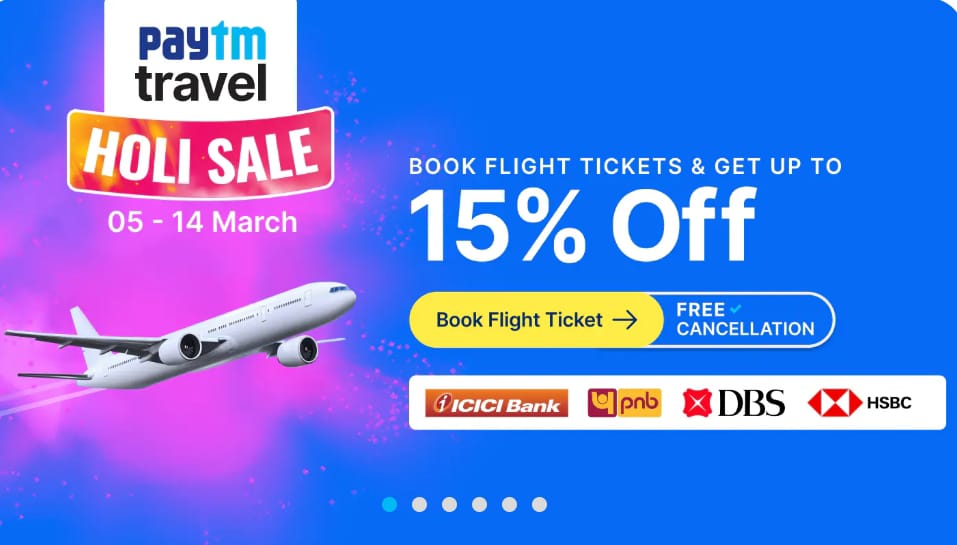 Flight Ticket Offer Photos (Paytm Travel HOLI Sale Flat 25% on Bus