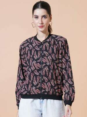 Mast & Harbour Women Stand Collar Floral Printed Casual Bomber Jacket