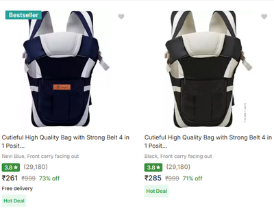 Cutieful Baby Carriers & Cuddlers Upto 73% Off from ₹261