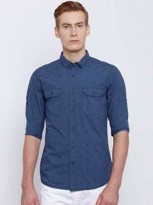 LOCOMOTIVE Men Blue Slim Fit Printed Casual Shirt