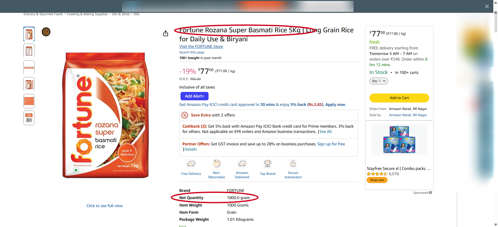Fortune Rozana Super Basmati Rice 5Kg | Long Grain Rice for Daily Use ...