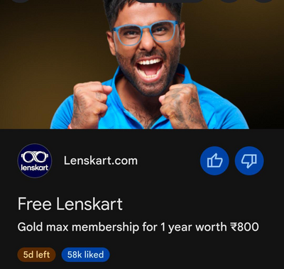 Get free Lenskart Gold Max Membership with GPay UPI Payments