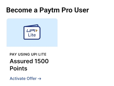 Paytm: Get Assured Rs.1500 cashback point on pay using paytm UPI Lite (Only 3 Transaction of Rs. 50/-)