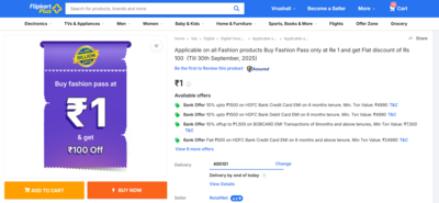 Flipkart Big Billion Days Offers Fashion Sale Pass at ₹1 2025