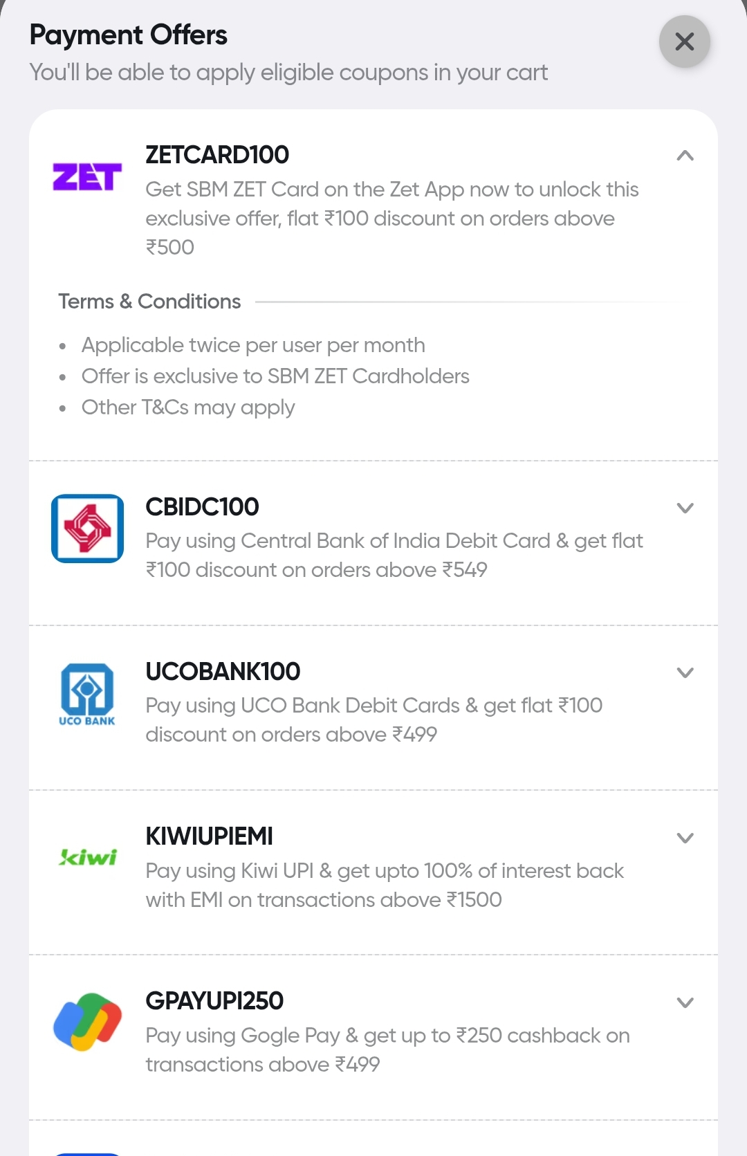 Get ₹100 off on orders above ₹500 using SBM ZET Credit Card|More