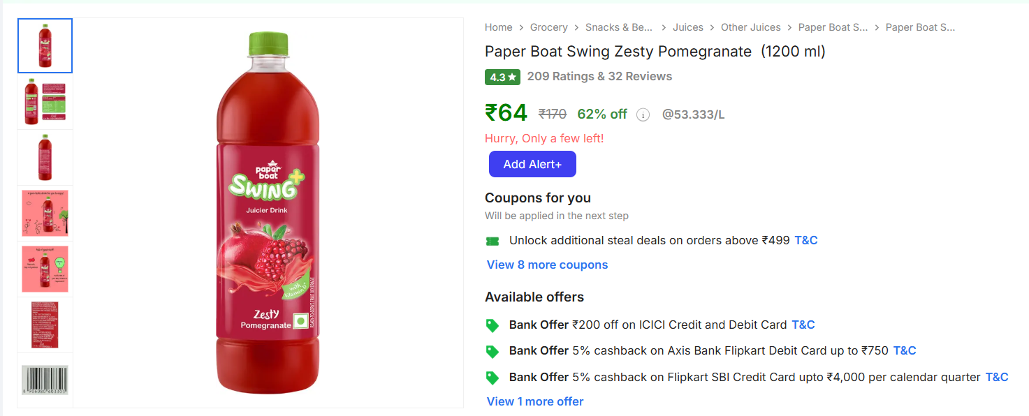 62% Off Paper Boat Swing Zesty Pomegranate (1200 ml) DesiDime