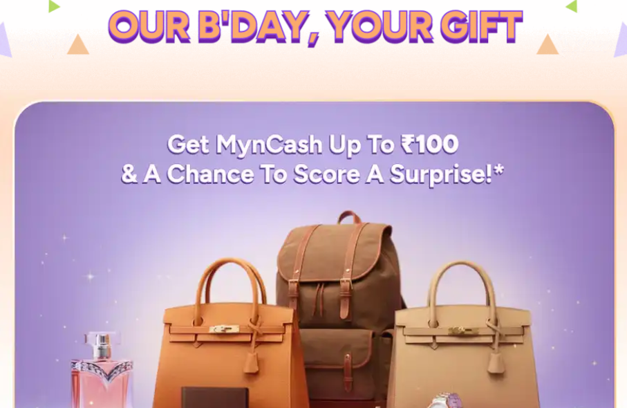Upcoming Birthday Sale on Myntra-Now: Free MynCash upto ₹100