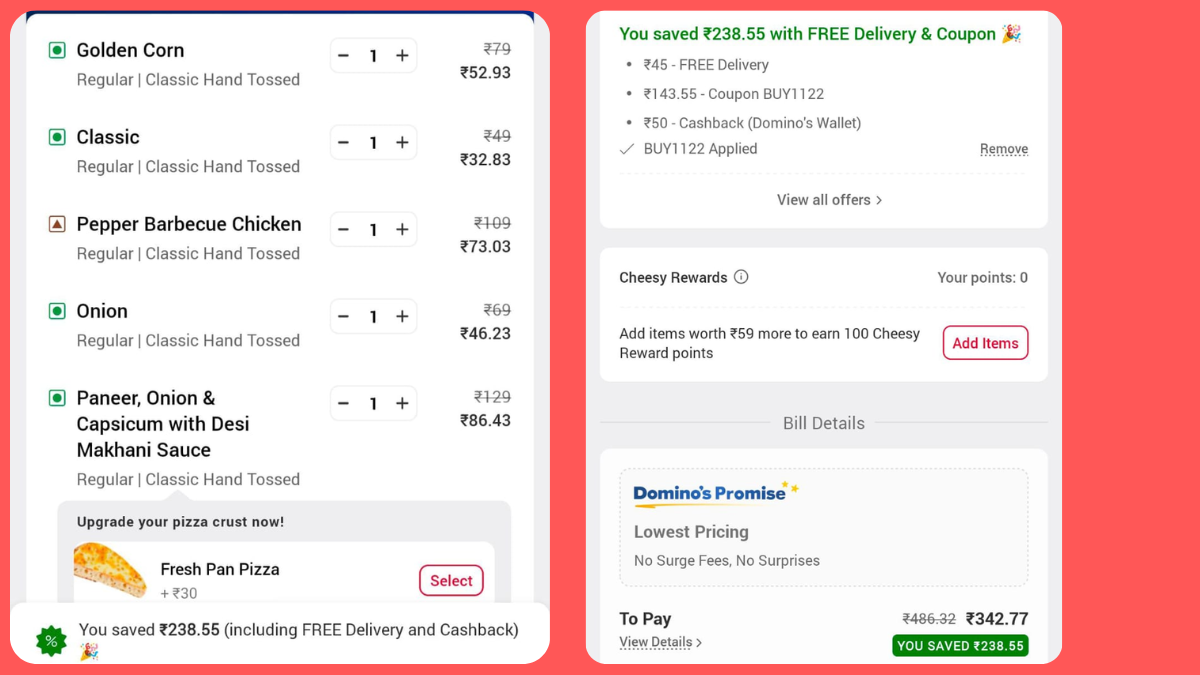 Domino’s New Year Offer: 5 Pizzas at ₹293 using Coupon Code