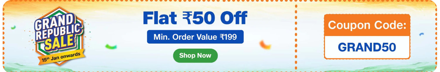 Use JioMart Coupon “GRAND50” for ₹50 OFF on ₹199 Order: Grand Republic Sale Special