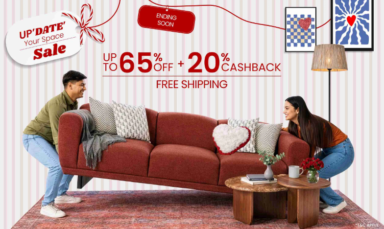 Pepperfry Upto 65% Off+20% Cashback Free shipping 