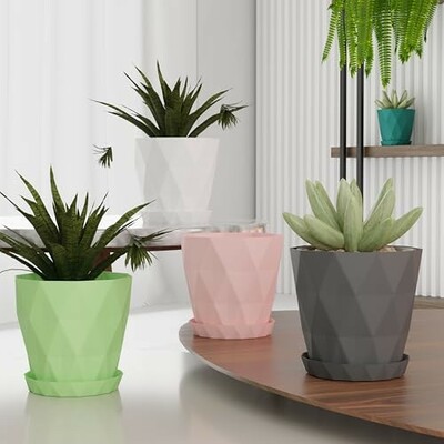 The SR Brand Plastic Round Flower Pots Pack of 05