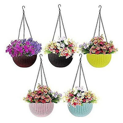 Go Hooked Plastic Hanging Pot, Multicolour, 7.1 Inch, 5 Pieces (RAttanPlanterSetof5)
