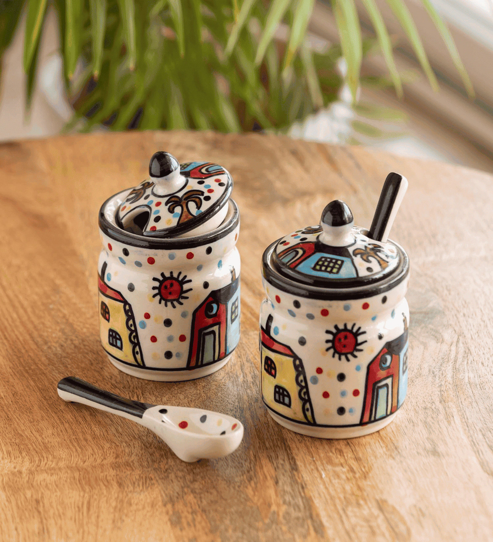 Set of 2 Handcrafted Barni Jars with Spoons