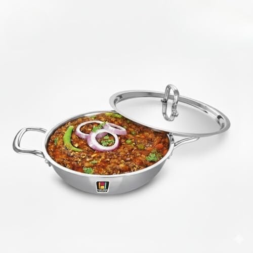 Human Hydro Triply Stainless Steel Kadai (22CM/2.2L) with Lid | 3-Layer Steel–Aluminium–Steel Cookware | Induction & Gas Compatible | Easy to Clean, Heavy-Duty Cookware for Frying & Curries