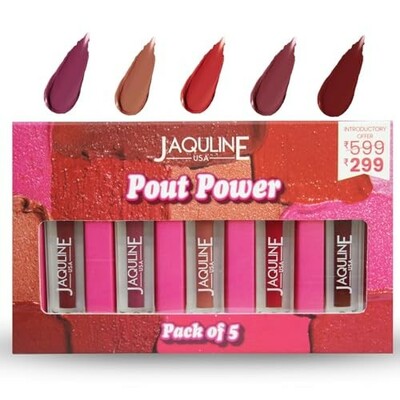 JAQULINE USA Pout Power Set of 5 Liquid Matte Lipstick