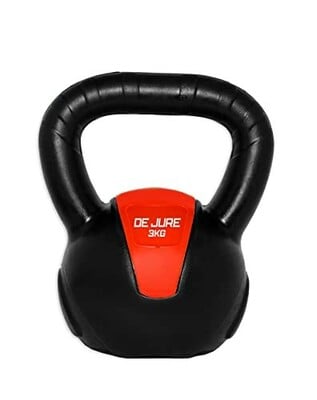 De Jure Fitness PVC Kettlebell 3kg for Men & Women Strength & Cardio Training, Soft Grip, Crushed Concrete Filled, Full Body Workout Equipment for Home & Gym (Orange Black)