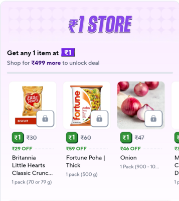 Zepto : Get 1 item at ₹1 - Shop For ₹499 