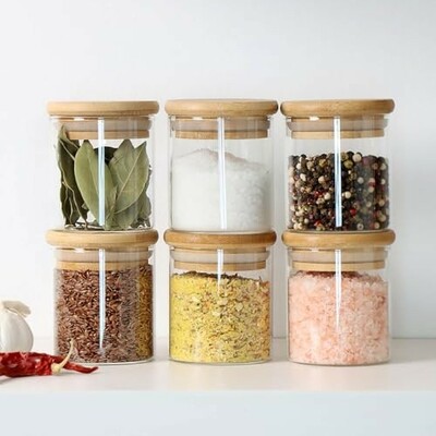 glass jars with wooden lid glass  (220ML JARS, 6 PCS, Transparent)