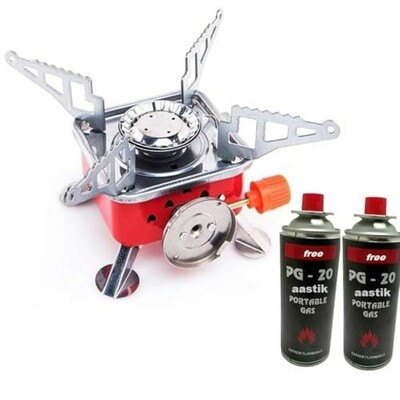 Portable Gas Stove Square-Shaped Gas Butane Burner Camping Stove Folding Furnace Stove travelling Stainless Steel Cooking Stove with Storage Bag (gas stove+2 Refill)