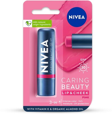 Nivea Lip Caring Beauty Pink Lip Balm | Lip & Cheek Tint with SPF 30 Pink (Pack of: 1, 4.8 g)