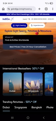 30% off in higher order value at IndiGo Sightseeing