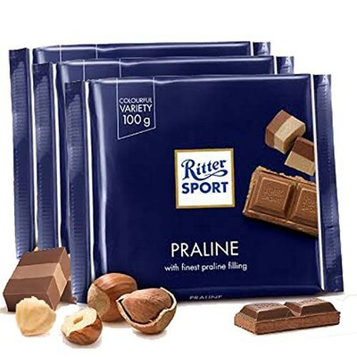 Ritter Sport Praline Chocolate 100g (pack of 3) Milk Chocolate with Praline [Imported]