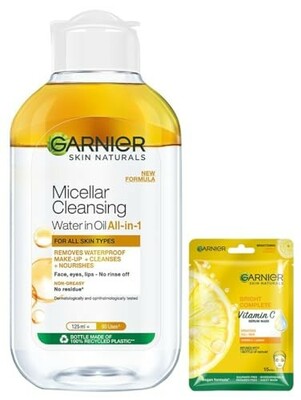 Garnier Skin Naturals, Cleansing Water for Waterproof Makeup, 125ml & Garnier Skin Naturals, Face Mask