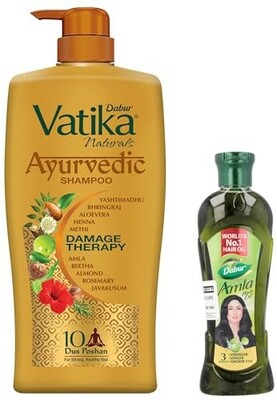 Dabur Vatika Ayurvedic Shampoo - 1L & Dabur Amla Hair Oil - 180 ml