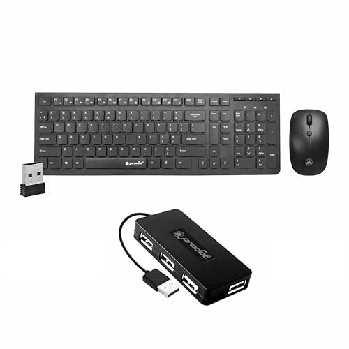 ProDot Wireless Chicklet Keyboard, Mouse & Wired 4 Port USB Hub Set