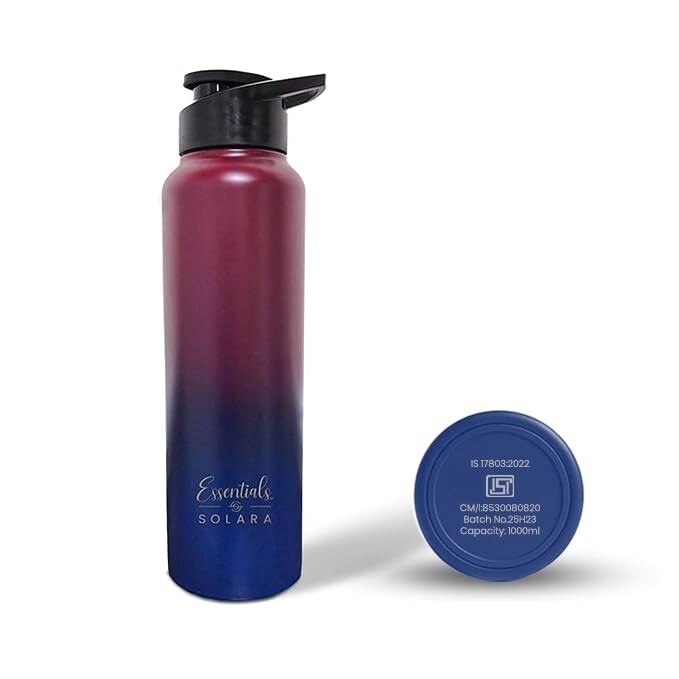 SOLARA Stainless Steel Water Bottle 1 Litre (Pack of 1), Dark Intentions, Leak Proof, Single walled, Home & Kitchen Bottle, Gym Bottle, Treking Bottle, Travel Bottles