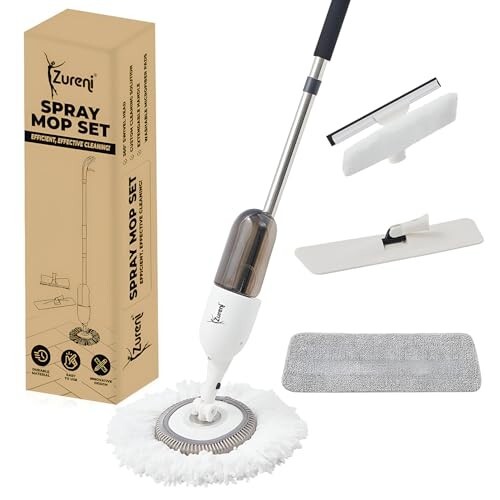 Zureni Spray Mop Stick Set with 3 Adjustable Head Refillable Bottle Extendable Handle Washable Microfiber Mop-Pads Wet & Dry Use Mops for Household Laminate Tile Wood Floor Cleaning (Set of 1)