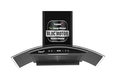 Livpure 90cm 1400m3/hr BLDC Filterless Autoclean Chimney | LIV-ETERNA-BLDC-90-FL-HAC, Black
