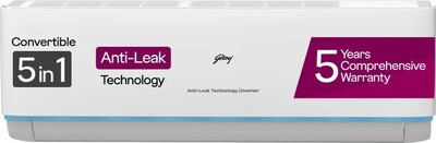 Godrej 2025 Model 1.5 Ton 3 Star Split Inverter 5-In-1 Convertible Cooling Anti Leak And Heavy Duty Cooling at Extreme Temperature AC (EI 18DINV3R32 SYB AL, White)